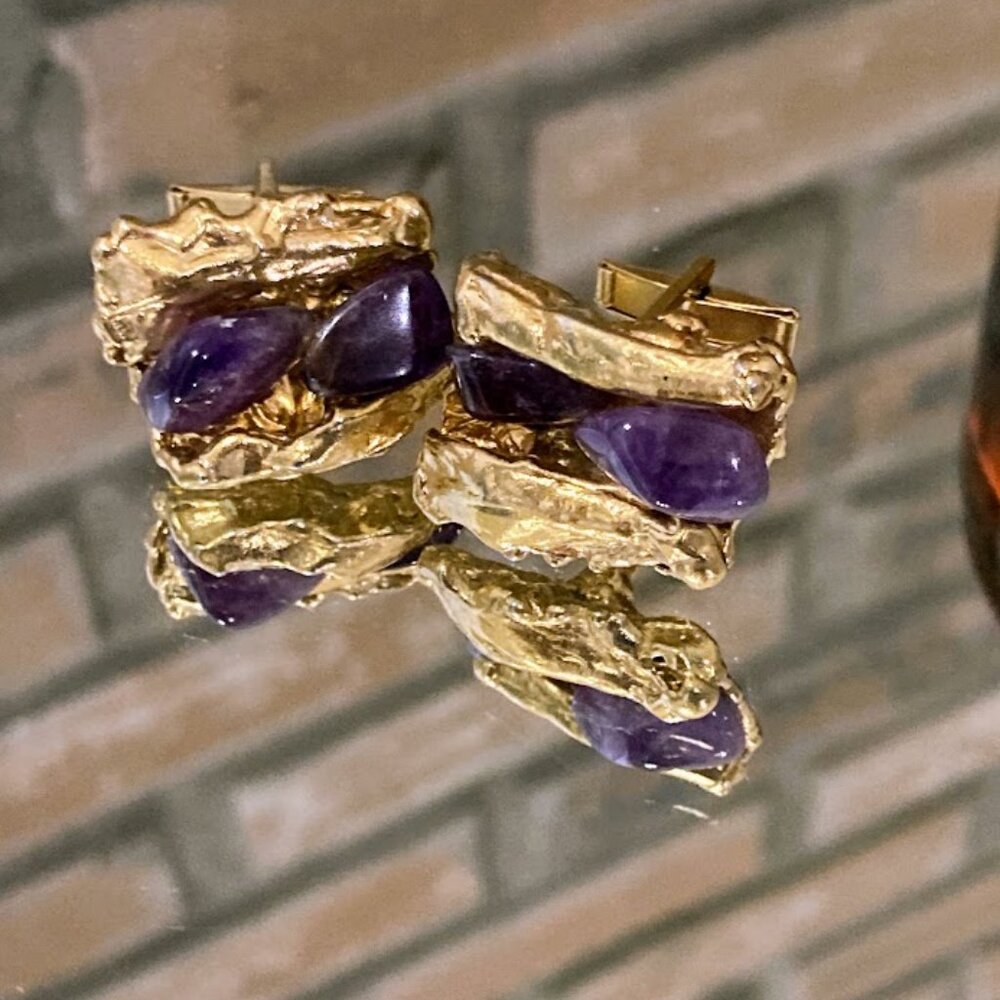 Vintage Gold Filled Nugget Raw Amethyst Cuff Links 25 Grams